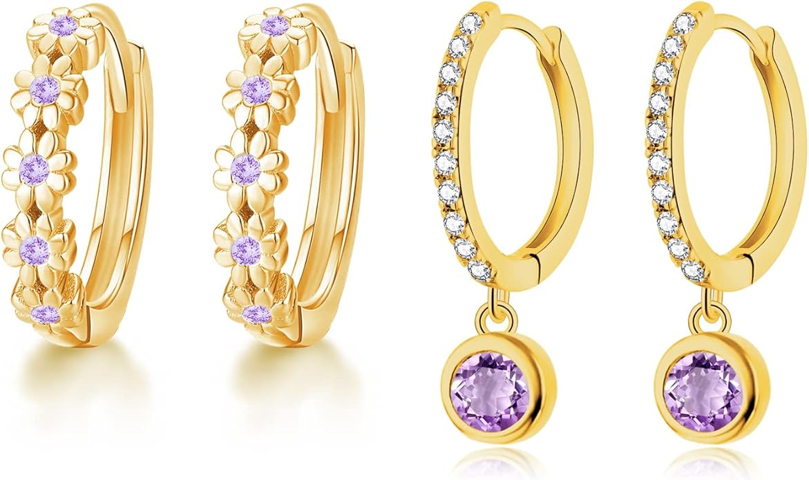CiNily Small Hoop Earrings for Women Girls Flower Cubic Zirconia Huggie Earrings Hypoallergenic 14K Yellow Gold Plated Cartilage Earrings