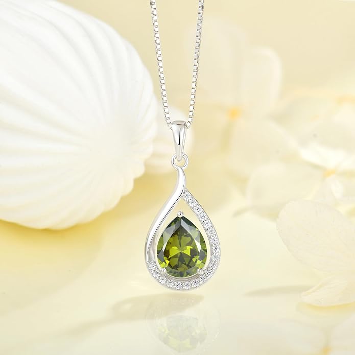 Teardrop Birthstone Necklace for Women 925 Sterling Silver White/Yellow Gold Plated Cubic Zirconia Pendant Necklace Jewelry for Her