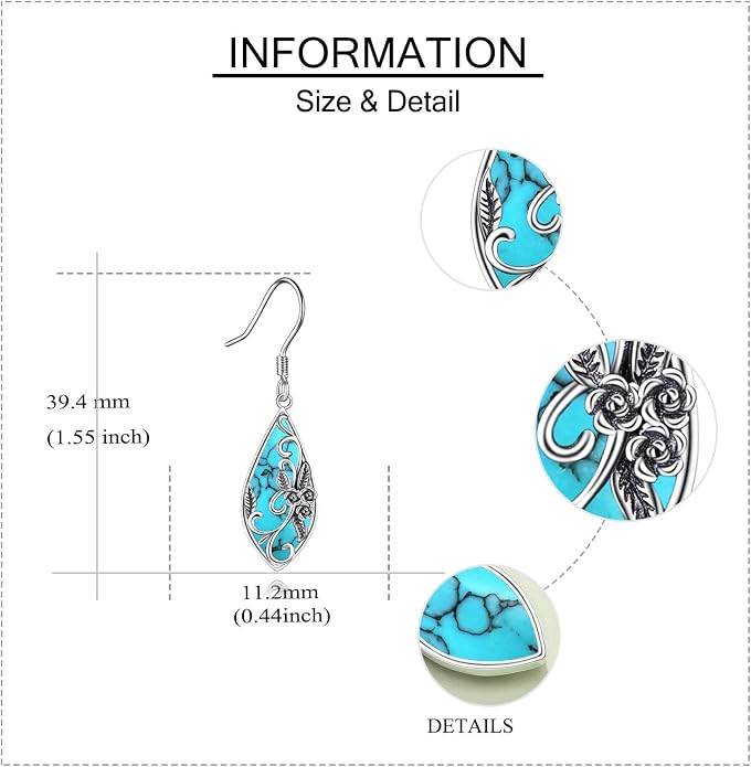Silver Earrings for Women Sterling Silver Filigree Earrings Teardrop Dangle Drop Filigree Bohemia Jewelry Gift for Women Mother Mom