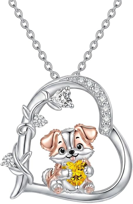 PELOVNY Teddy Bear Necklace for Women 925 Sterling Silver Bear/Highland Cow/Fox/Cat/Axolotl Birthstone Necklace Christmas Birthday Jewelry Gifts for Mom Daughter Wife Sister