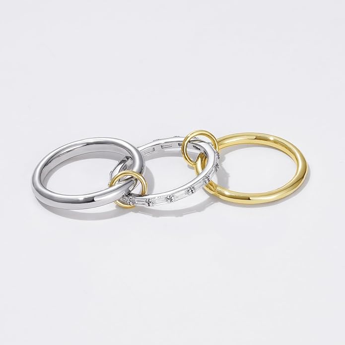 KissYan Stackable Rings for Women, 14k Gold Plate Interlocked Multi Ring Set Dainty Pave CZ Personalized Fashion Two-Toned Mixed Metals Stacking Jewelry Trendy Statement Gift