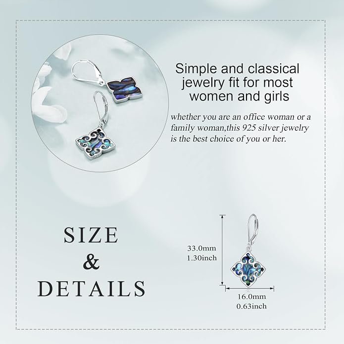 Abalone Shell Dangle Drop Earrings for Women 925 Sterling Silver Filigree Bohemian Earrings Jewelry Gift