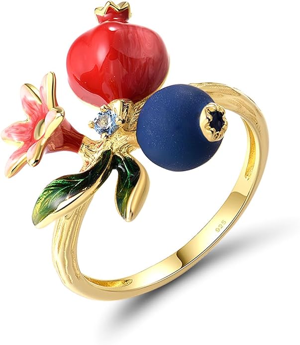 Santuzza 925 Sterling Silver Enamel Flower Ring for Women