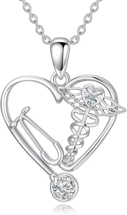 Birthstone Veterinary Stethoscope Necklace 925 Sterling Silver Nurse Vet Pendant with Dog Paw Nurse Jewelry Gifts for Veterinarian Nurse Women Veterinarian Gifts