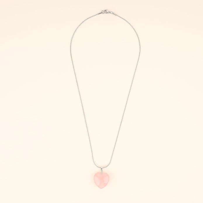 COAI AmorWing Womens Rose Quartz Crystal Heart Pendant Necklace