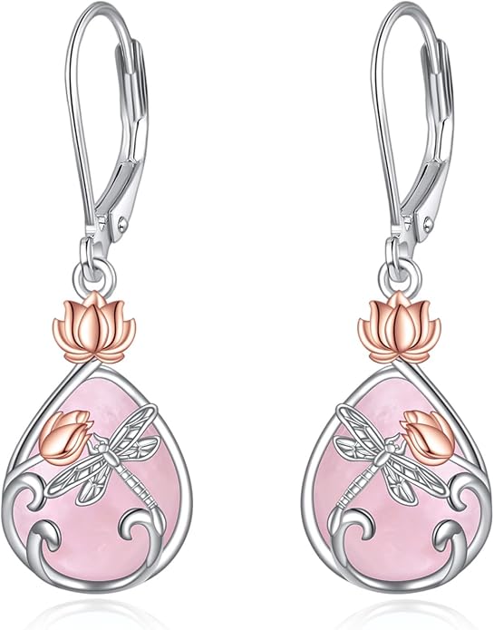 AOBOCO Teardrop Dangle Earrings for Women 925 Sterling Silver Moonstone Flower Filigree Leverback Jewelry Birthday