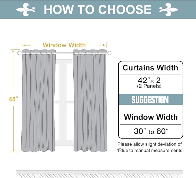 ChrisDowa 100% Blackout Curtains for Bedroom 45 Inches Long 2 Panels Set | 2 Thick Layers, Thermal Insulated, Light Blocking, Grommet, Window Treatment, Living Room Drapes, Forest Green, 42 x 45 Inch