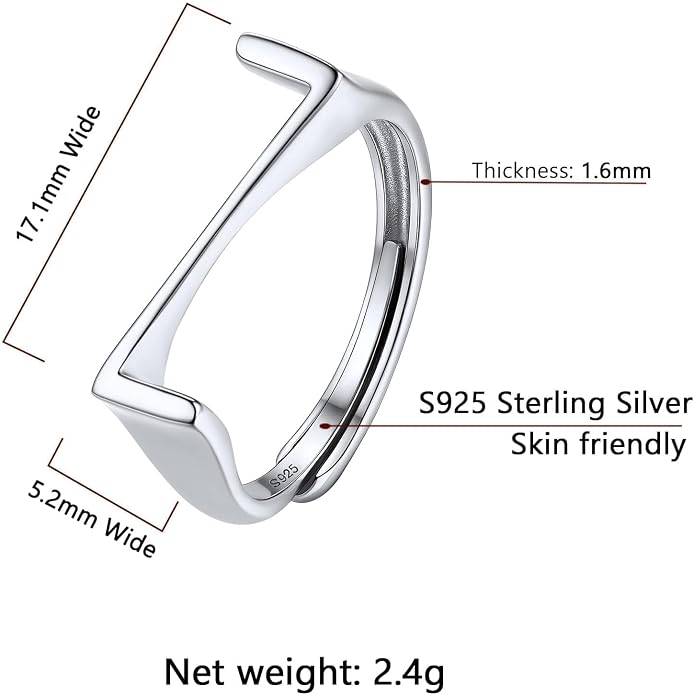 SILVERCUTE 925 Sterling Silver Initial Rings for Women,Adjustable Capital Letter Ring Hypoallergenic,Minimalist 925 Silver Rings for Mother Daughter