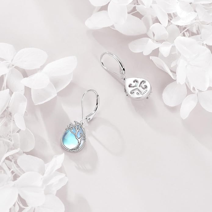 POPLYKE Tree of Life Teardrop Drop Dangle Earrings Sterling Silver Leverback Earrings Jewelry