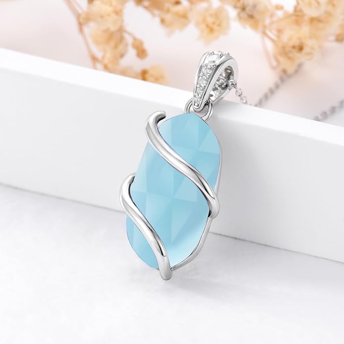 HPQQ Necklace for Women 925 Sterling Silver Dainty Gemstone Pendant Fine Jewelry Birthday Mothers Day Gifts for Mom Wife Her