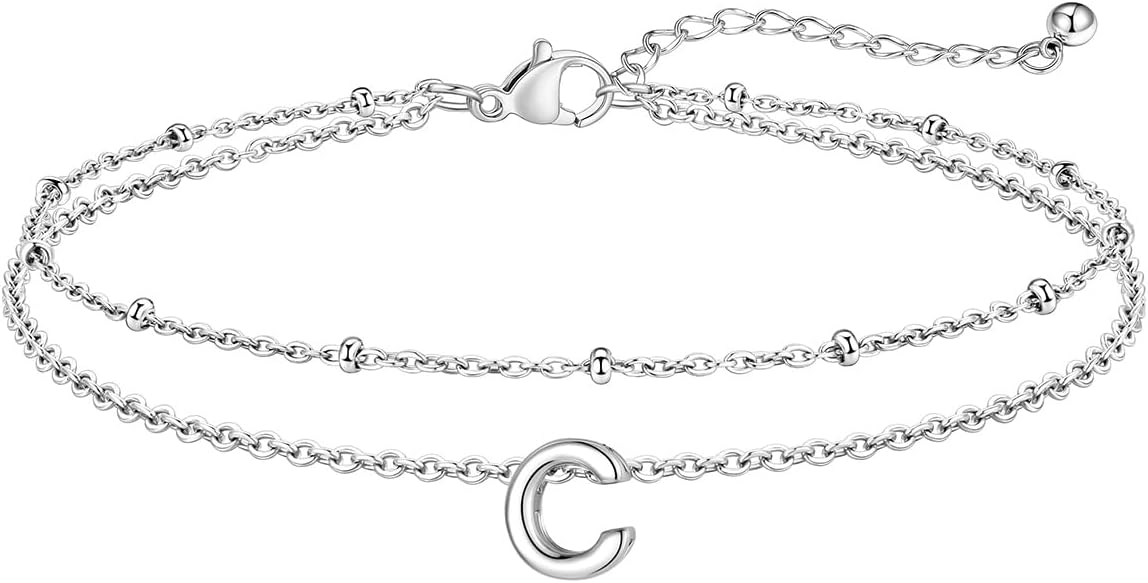 FaithHeart Initial Ankle Bracelets for Women, Waterproof 14k Gold Plated Initial Anklets Non Tarnish Stainless Steel Cute Layered Anklet Summer Beach Jewelry