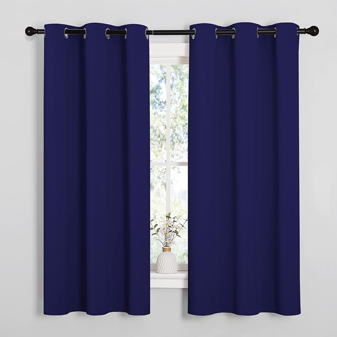 NICETOWN Navy Blue Blackout Curtains 40 inches Length for Kitchen, 2 Panels, 29" Wide, Thermal Insulated Decoration Drapes for Small Window