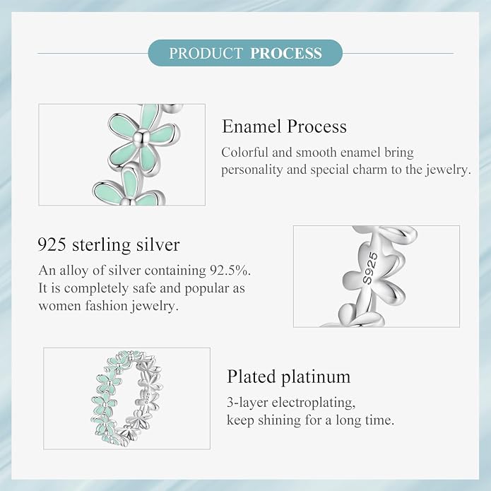 MUNDELL 925 Sterling Silver Dainty Daisy Rings Blue Flower Finger Rings for Women Stacking Promise Rings Fine Jewelry