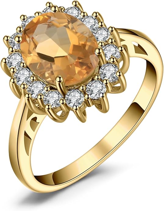 JewelryPalace Princess Diana Kate Middleton Class Gemstone Birthstone Sapphire Halo Engagement Rings for Women, Anniversary 14K White Yellow Rose Gold Plated 925 Sterling Silver Promise Rings for Her