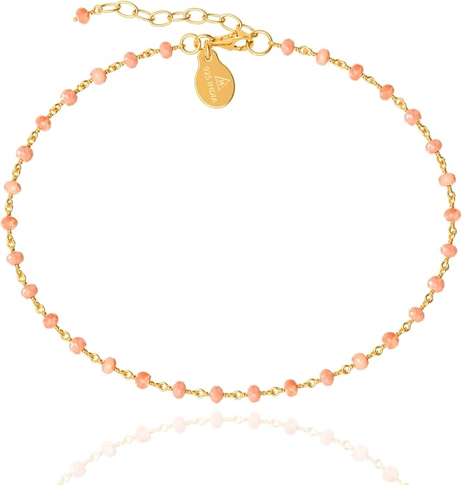 Dainty Gemstone Anklet for Women – 10 Inch Adjustable Anklet with 1 Inch Extender, Gold or Silver Plated Foot Jewelry, Minimalist Boho Style Gift