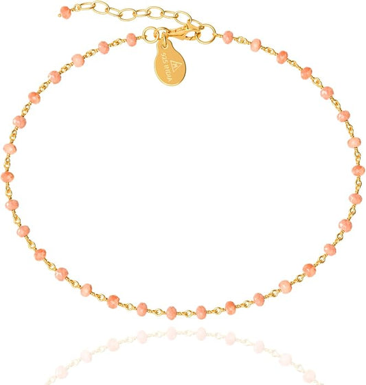 Dainty Gemstone Anklet for Women – 10 Inch Adjustable Anklet with 1 Inch Extender, Gold or Silver Plated Foot Jewelry, Minimalist Boho Style Gift