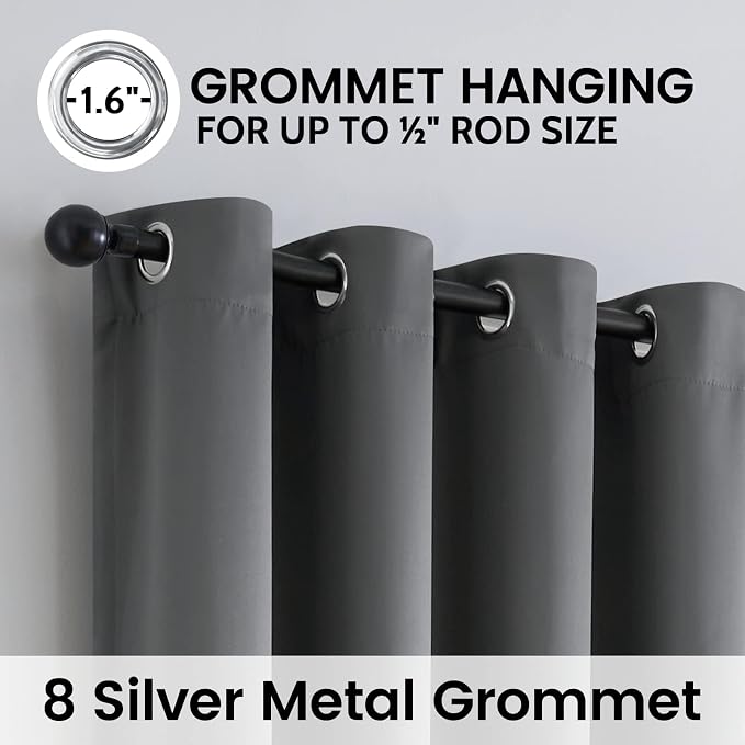 SimpleHome Grey 100% Blackout Curtains Room Darkening Living Room 72 Inch | Curtains for Bedroom,Thermal Insulated Grommet Window Drapes,Curtains for Living Room with Black Back,52 x 72 Inch,2 Panels