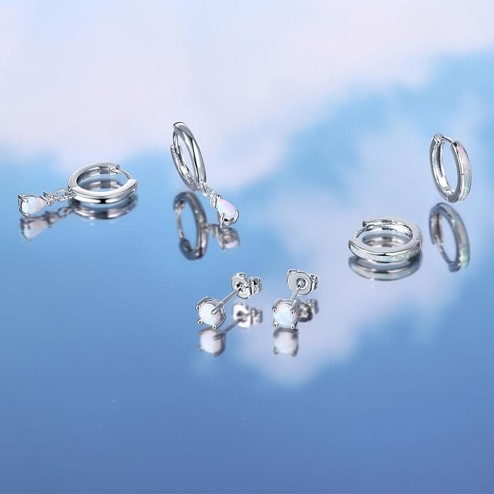 Opal Earrings Set for Women, Birthday Gift for Her, Sterling Silver | 14K Gold Plated, Hypoallergenic S925 Opal Hoop Stud Earrings for Women with Sensitive Ears, Dainty earring Stacks—Trendy Opals Jewelry 2026