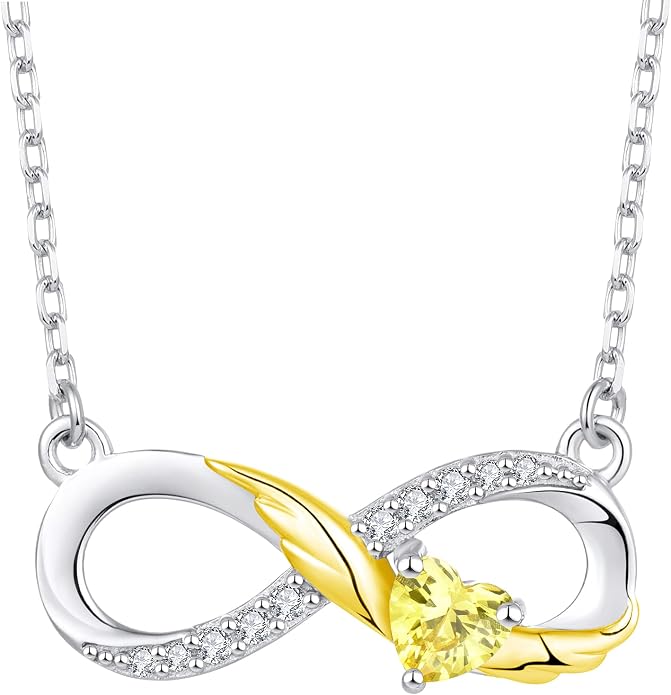 STARCHENIE Infinity Necklace 925 Sterling Silver Angel Wings Heart Birthstone Necklace for Women