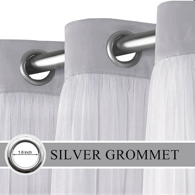 Light Grey Double Layered Curtains - Mix & Match Window Drapes, Grey Blackout 2 Layers Curtain Decor for Living Room Bedroom, 52W X96L Inch, Light Grey, 2 Pieces
