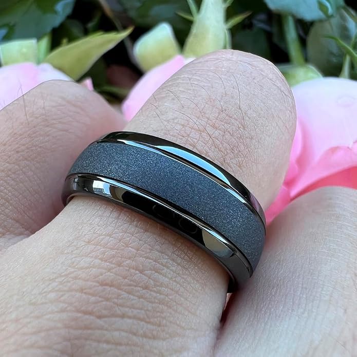 TUTISS 6mm 8mm Black/Gold/Rose Gold/White Tungsten Rings for Men Women Fashion Engagement Wedding Bands Sandblasted Finish I Love You Engraved Comfort Fit