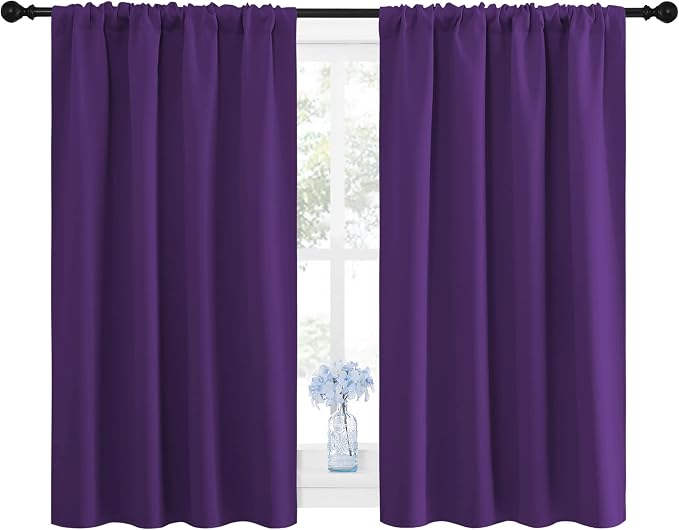 NICETOWN Blackout Purple Curtains for Living Room - Thermal Insulated Solid Rod Pocket Blinds for Bedroom Decor (Royal Purple, Set of 2 Panels, 42 x 45 Inch)