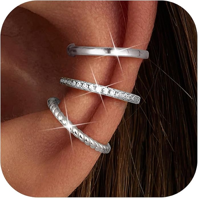 MILACOLATO 925 Sterling Silver Ear Cuffs for Women - 14K Gold Plated Adjustable Ear Cuffs Non Piercing Earrings for Women Trendy Cubic Zirconia Clip On Cartilage Conch Earrings for Non Pierced Ears Fake Earrings Set Hypoallergenic