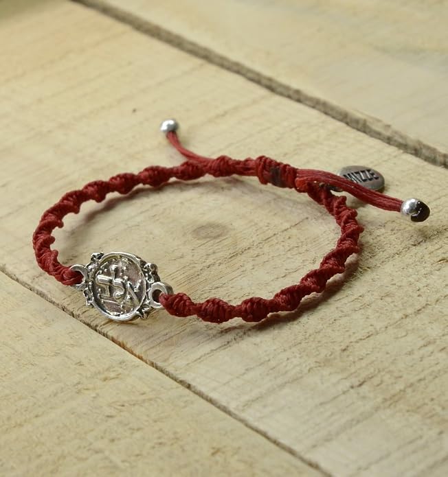 Women's Elegant Red Cotton Cord Macrame Twisted Adjustable Bracelet with Authentic 925 Sterling Silver Protective Coin Charm - Perfect for Wrist Sizes 6.5" to 7.5" - Stylish & Meaningful Jewelry Gift