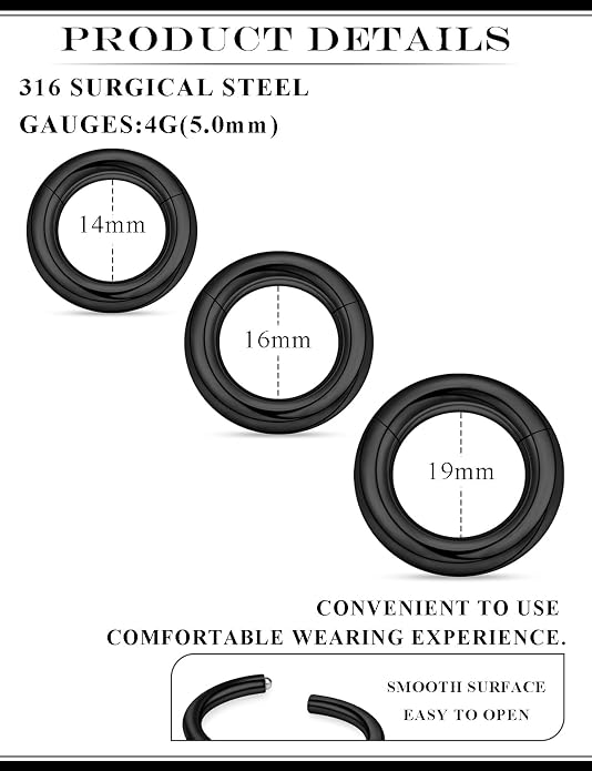 20G 18G 16G 14G 12G 10G 8G 6G 4G 2G Nose Rings Hoops 316l Surgical Steel Clicker Septum Lip Ring Tragus Helix Daith Rook Conch Snug Cartilage Lobe Earrings Hoop Piercing Jewelry For Women Men