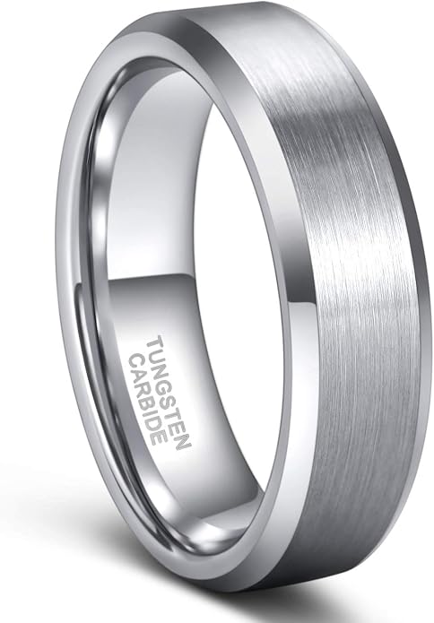 Frank S.Burton 3mm 4mm 6mm 8mm Black/Silver/Rose Gold Tungsten Rings for Women Men Wedding Band Engagement Ring Comfort Fit Beveled Edges Size 4-15