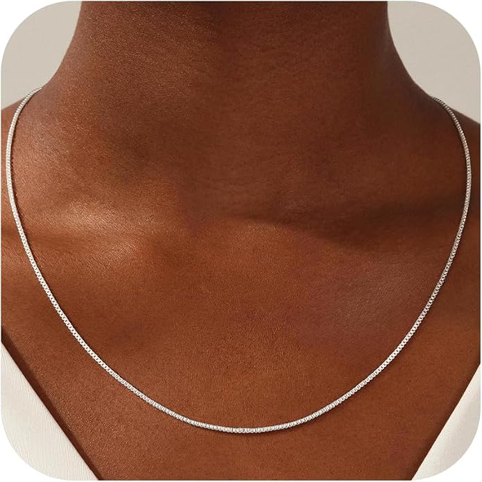 925 Sterling Silver Box Chain Necklace for Women - 1mm/1.5mm/2mm Italian Chains Jewelry Gifts for Women Mom Girlfriend 16 18 20 22 Inch