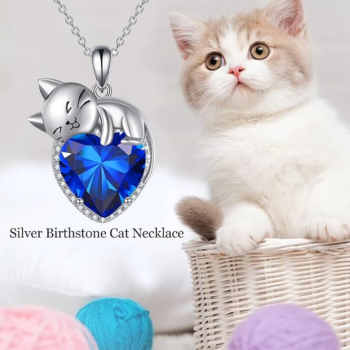 Cat Necklace Sterling Silver Cat Zircon Pendant Gothic Jewelry for Women Animal Lovers Gifts