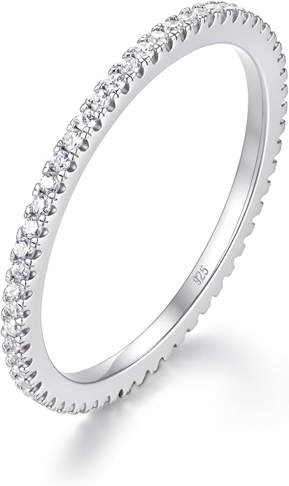 BORUO Sterling Silver Ring - Wedding Bands for Women, Eternity Band, Cubic Zirconia Simulated Diamond Stackable Band for Oura Ring Gen3/4-1.5mm 3mm Band Size 4-12