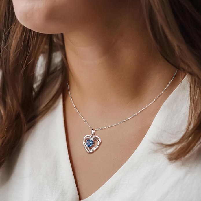 Anniversary Charm Necklace, Sterling Silver 14K Gold Plated Chain with Interlocking Heart Pendant Elegant Birthstone Necklaces for Women, Length 18"