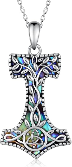 Viking Thors Hammer Necklace 925 Sterling Silver Viking Pendant Necklaces Norse Celtic Mjolnir Necklace Viking Jewelry Gifts for Women Men
