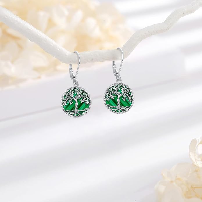 Black Cat/Turtle/Moonstone//Turquoise/Flower/Tree of Life Earrings Sterling Silver Cute Animal Leverback Dangle Earrings Jewelry Gifts