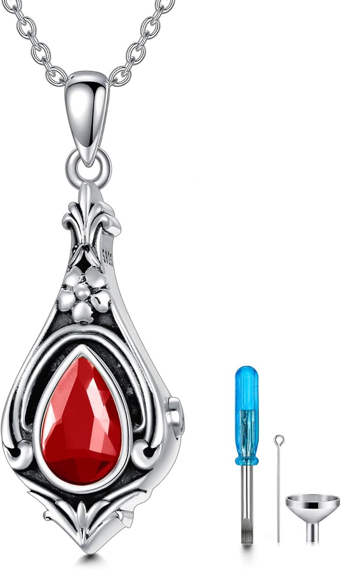 Seiyang Urn Necklace for Ashes 925 Sterling Silver with Birthstone Cremation Jewelry Keepsake Ashes Pendant Necklace Memorial Jewelry for Women Loved One