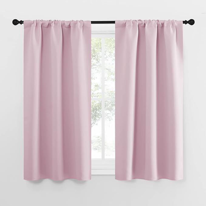 NICETOWN Kitchen Curtains, Privacy & Light Block Out Window Curtains & Drapes for Loft, Cupboard, Cafe, Girls Bedroom (Lavender Pink, 34 in x 54 in (W x L), 2 Panels)