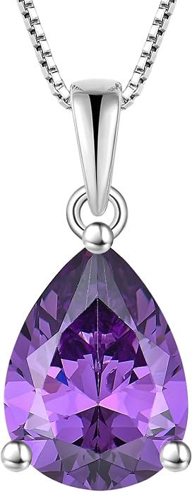 YL Teardrop Necklace 925 Sterling Silver Solitaire Pendant 9x12 MM Pear Cut Multicolored Birthstone Jewelry for Women