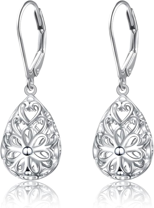 925 Sterling Silver Filigree Dangle Drop Earrings Daisy/Lotus/Rose Flower/Moonstone Leverback Teardrop Earrings for Women Infinity Celtic Knot Daisy Lotus Jewelry for Mothers Day