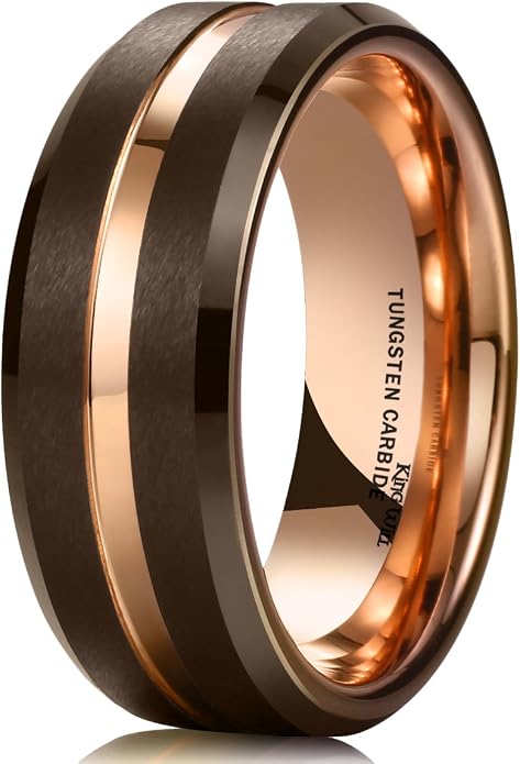 King Will Tungsten Carbide Wedding Band for Men Women-6/8/10mm Width Multicolor Available with Grooved Center Wedding Ring Suitable for Work, Gym Comfort Fit Size 4-16