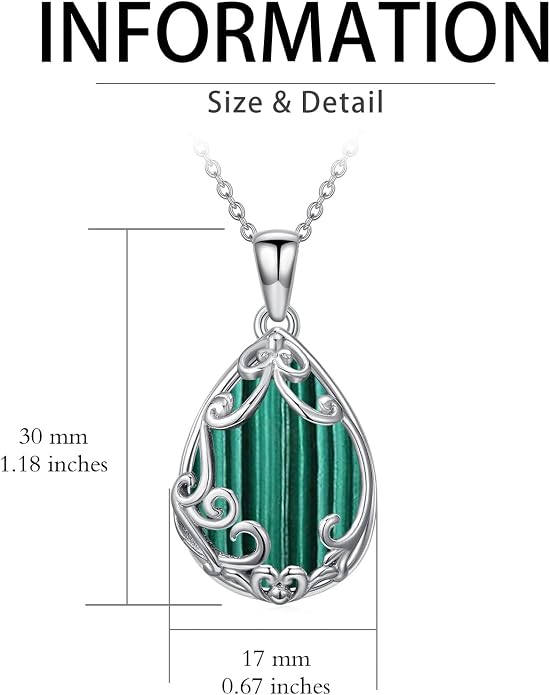 HPQQ Teardrop Necklace 925 Sterling Silver Filigree Gemstone Pendant Necklace Fine Jewelry Birthday Mother's Day Gifts for Women Her Mom