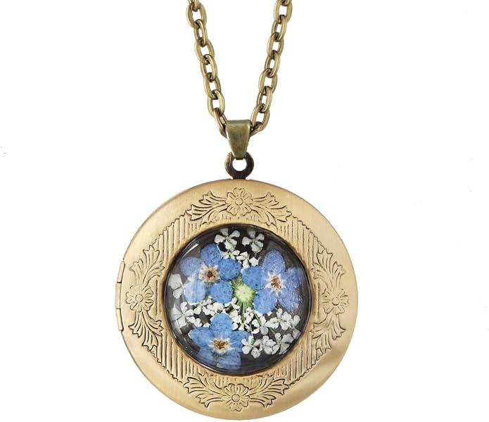 Handmade Oval Shaped Photo Locket with dried Pressed Flowers Locket pendant Necklace