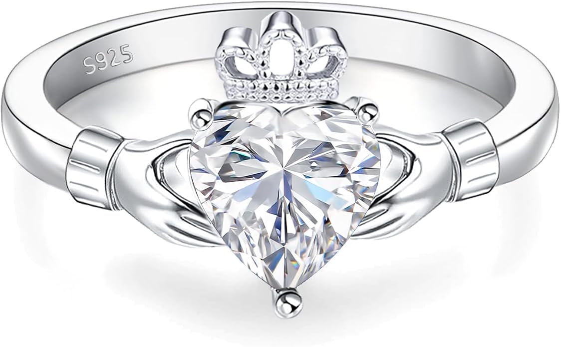 Claddagh Rings for Women 925 Sterling Silver Irish Birthstone Statement Ring Jewelry for Wife