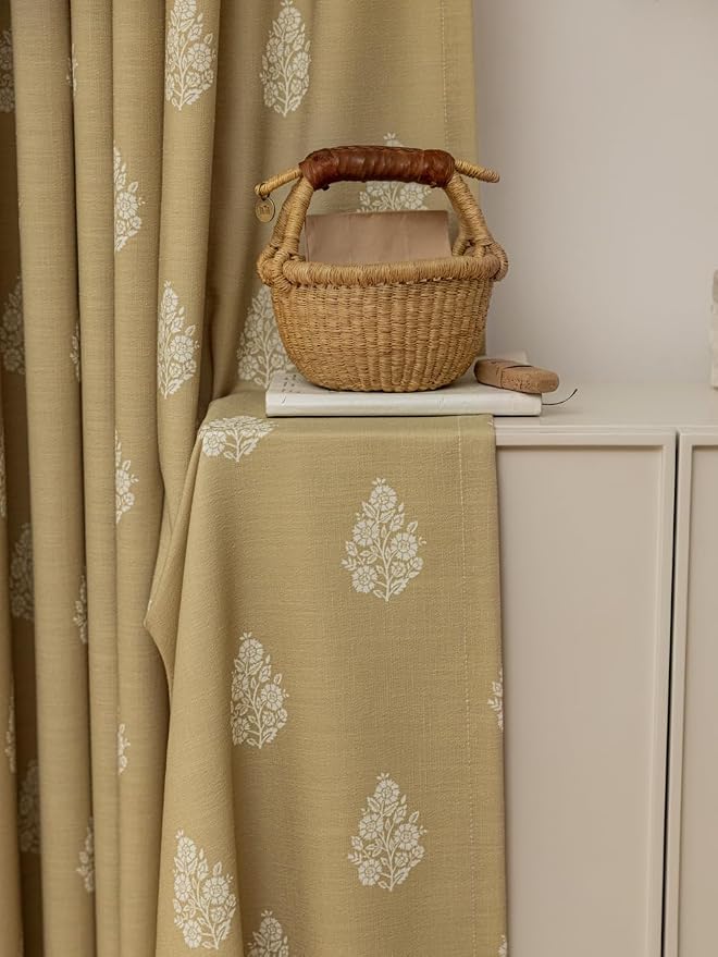 DrapePalette - Linen Blend Pinch Pleated Curtains 96 Inches Long for Living Room, Bedroom, Dining Room, Light Filtering Curtains 2 Panels Set, Modern Floral Printed Design, Brown Rose, 30" W x 96" L