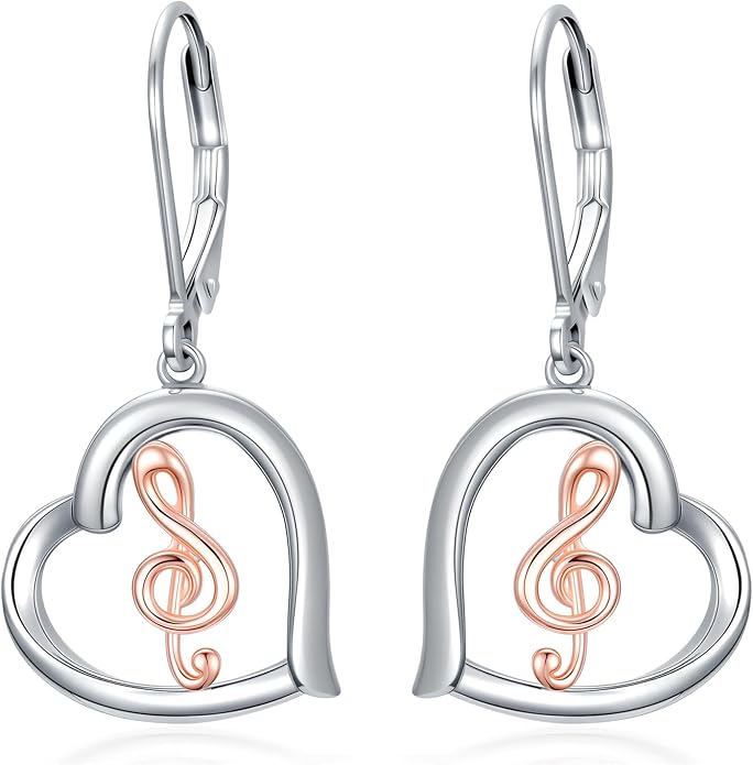 Midari Heart Dangle Earrings 925 Sterling Silver Leverback Drop Earrings Teacher Music Art Jewelry Gifts for Women Students Apple/Guitar/Palette/Note Design