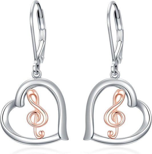 Midari Heart Dangle Earrings 925 Sterling Silver Leverback Drop Earrings Teacher Music Art Jewelry Gifts for Women Students Apple/Guitar/Palette/Note Design