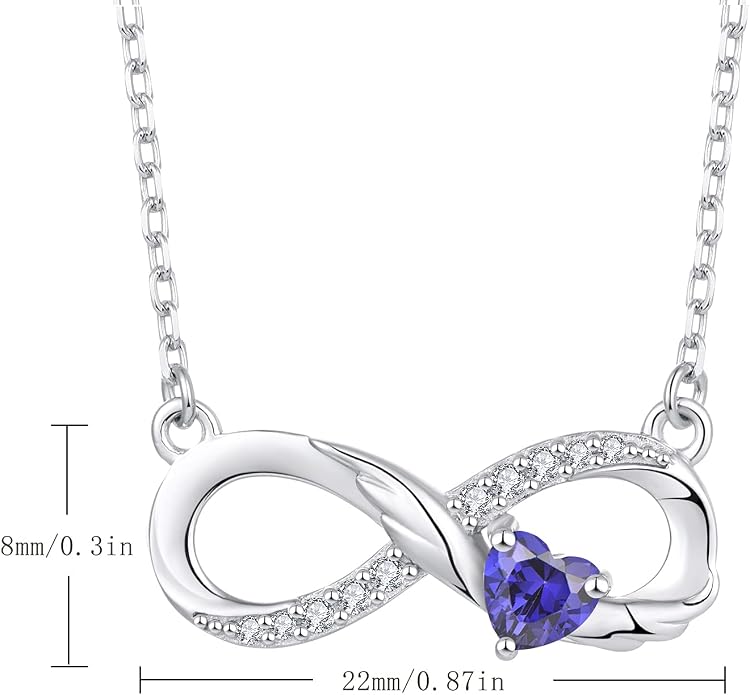 STARCHENIE Infinity Necklace 925 Sterling Silver Angel Wings Heart Birthstone Necklace for Women