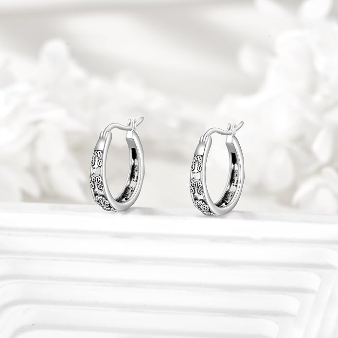 Sterling Silver Hoop Earrings Small Hoop Sun/Leaf/Triangle Huggie Earrings for Women Hypoallergenic