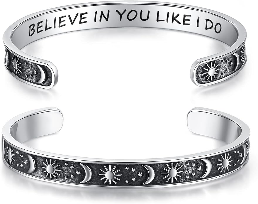 TONY & SANDY Inspirational Bracelets for Women Teen Girls Personalized Gifts for Daughter Granddaughter Mom Sister Friends Stainless Steel Engraved Cuff Birthday Easter Christmas